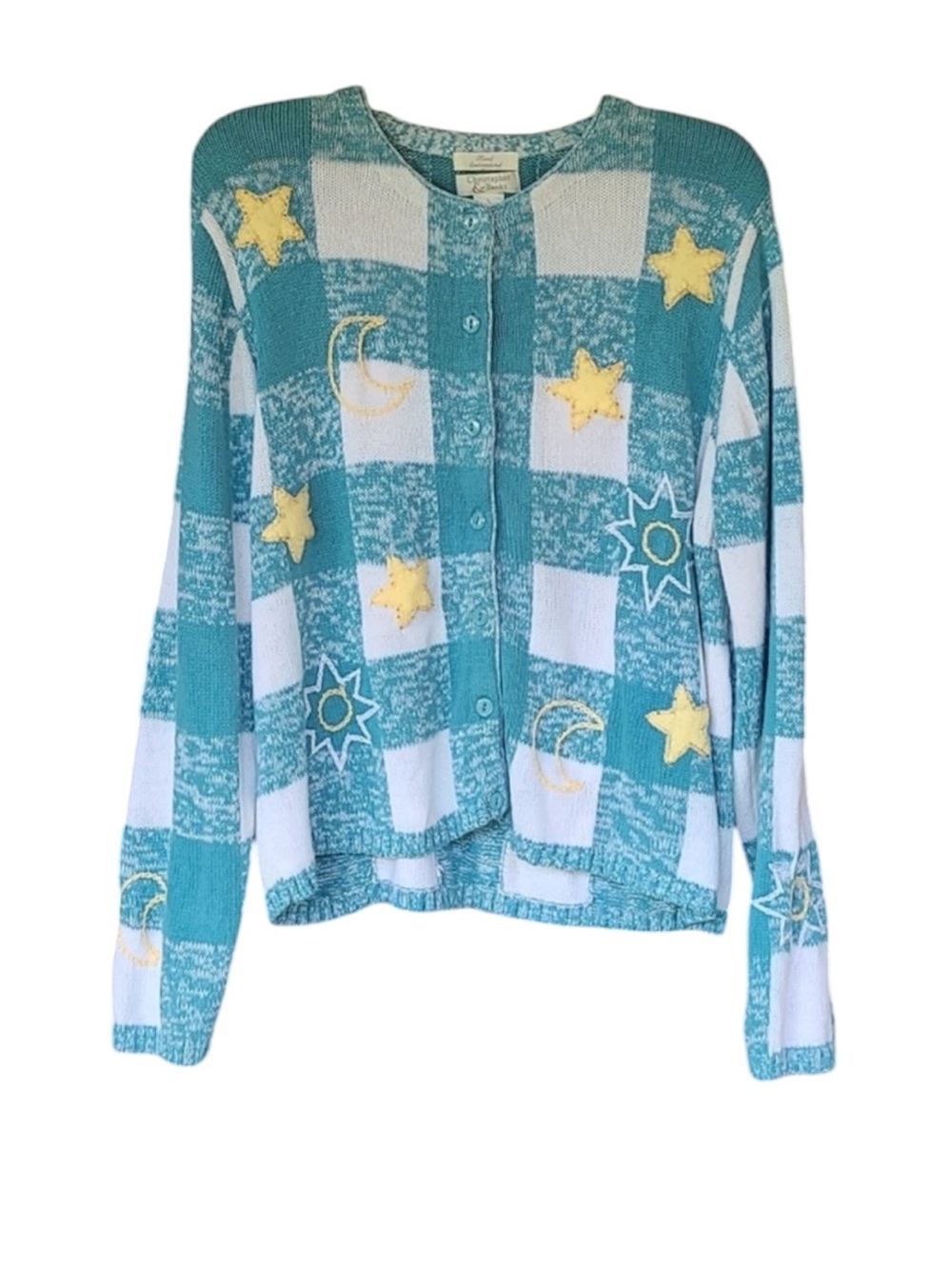 Christopher & Banks Vintage Stars and Moon Check Celestial Sweater Large
